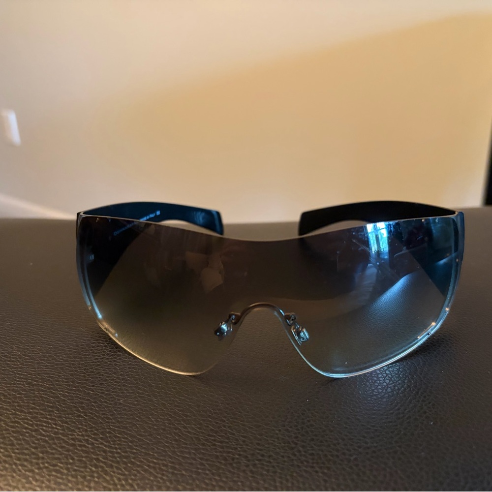 Donna Karan Blue-Black Shield Sunglasses